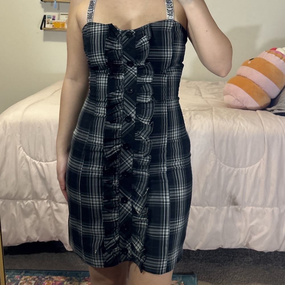 Wet Seal Black and White Plaid Mini Dress